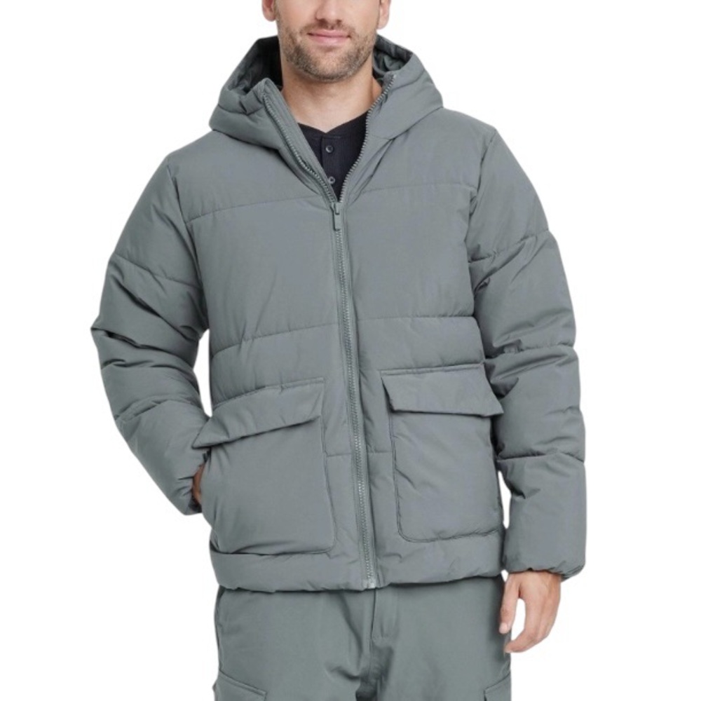 NWT Men’s All In Motion Grey Heavyweight Hooded Puffer Jacket Warm READ